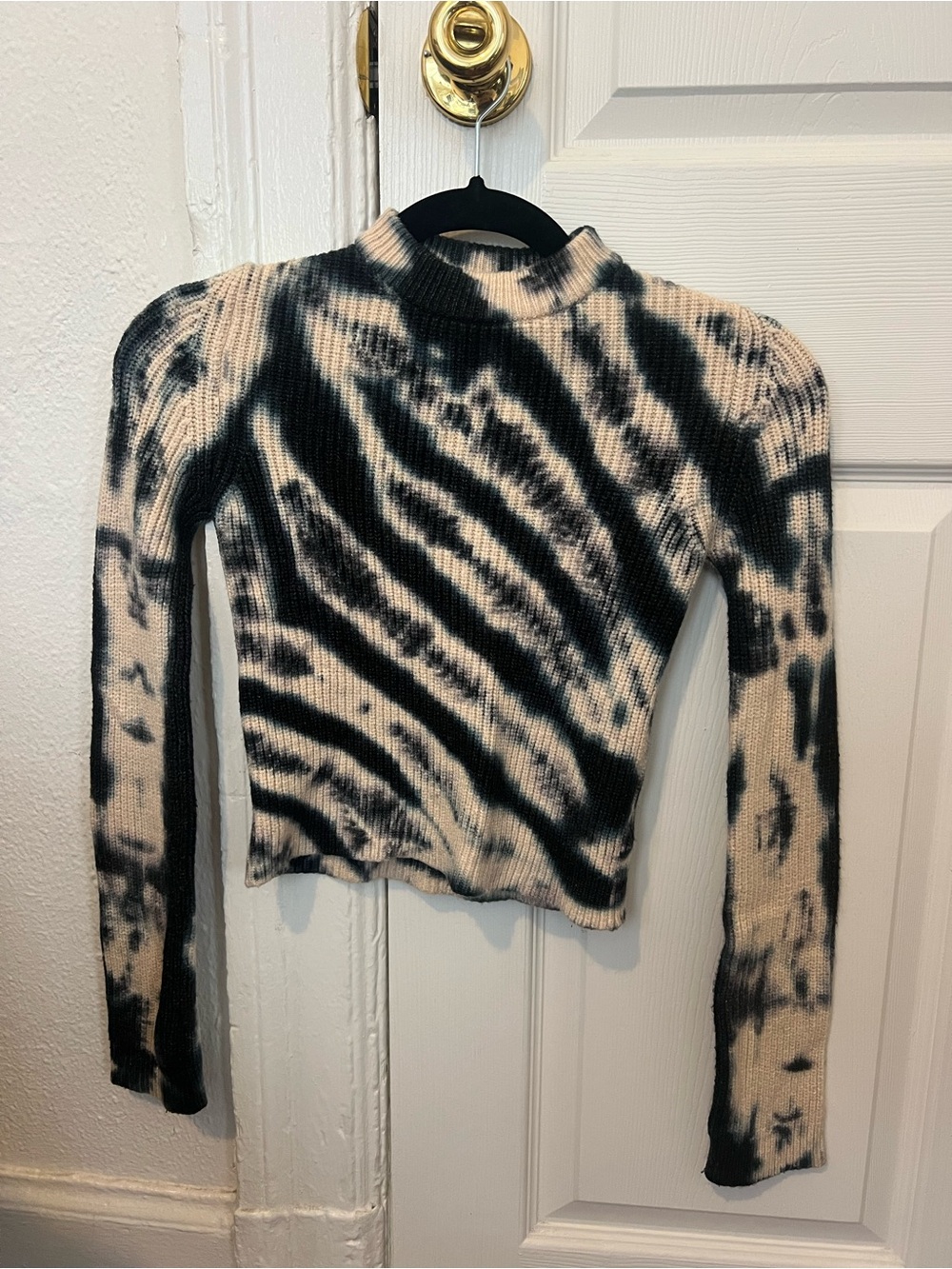 Princess Polly Black & Cream Ribbed Tie-Dye Mock Neck Sweater
